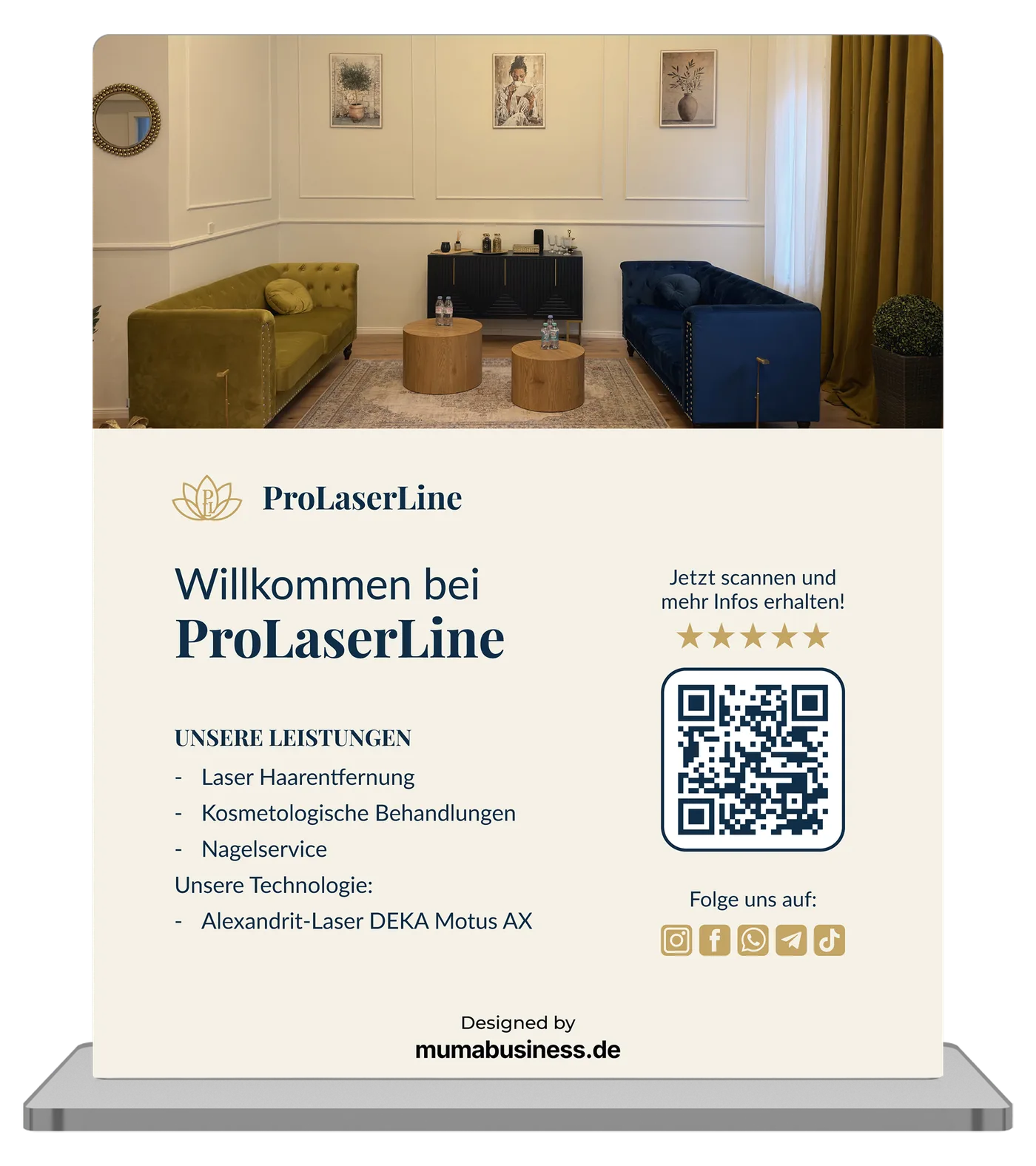 Acrylaufsteller mit QR-Code für Prolaserline